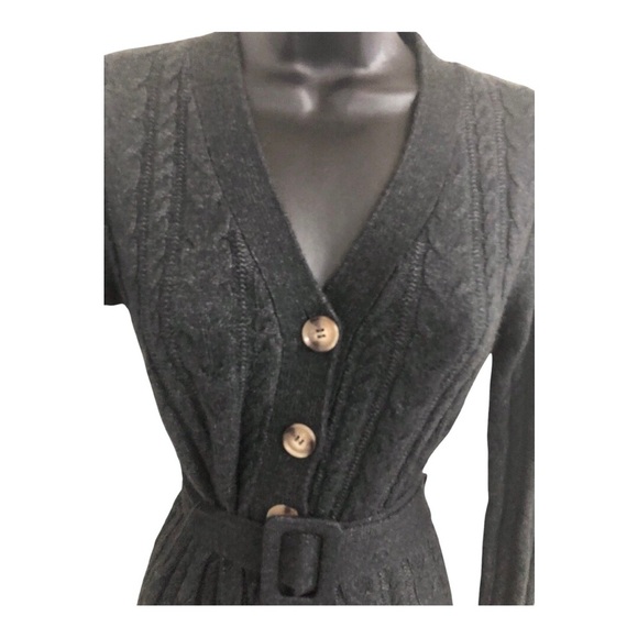 Lucky Brand dark charcoal chunky knit belted v-neck sweater dress size small new - Picture 7 of 12